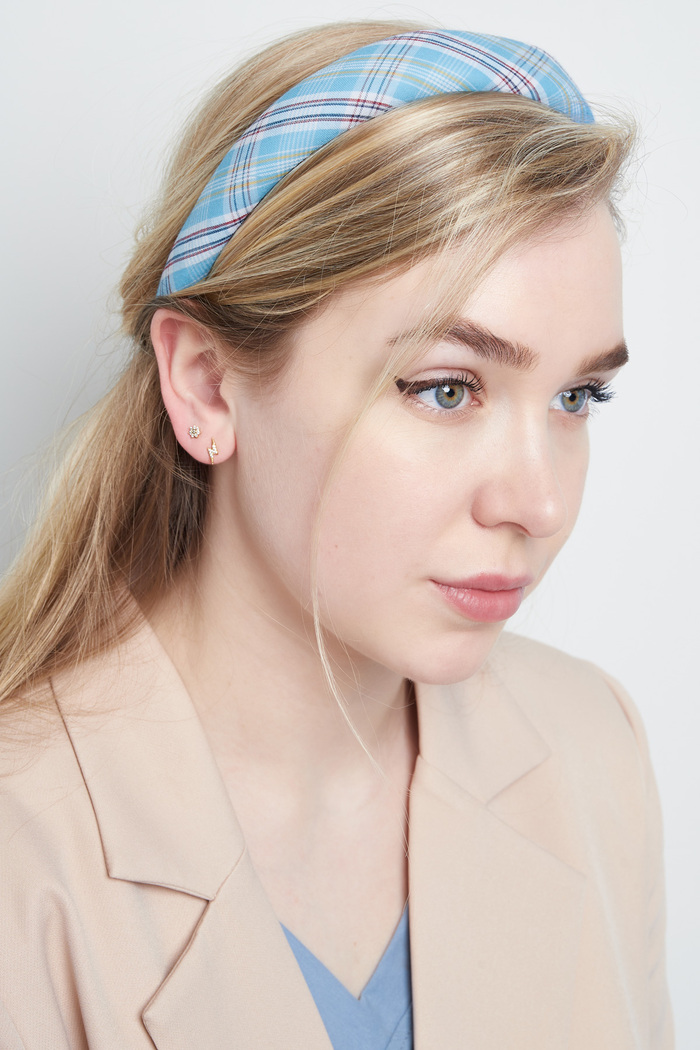 Headband checkered print - blue Plastic Picture2